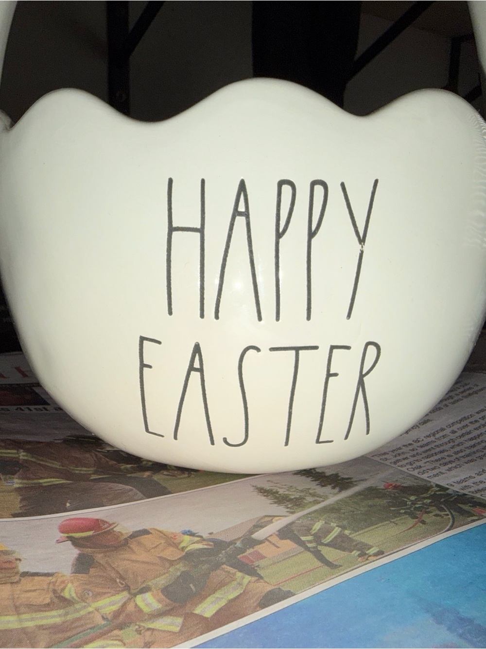 Rae Dunn Ceramic "Happy Easter" Basket with Bow Handle - Picture 2 of 4